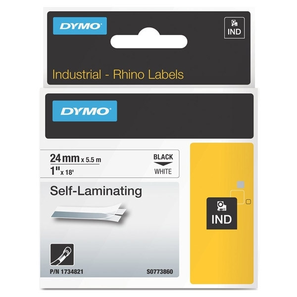 Dymo S0773860 | 1734821 | IND Rhino | self laminating labels | svart text - vit tejp | 24mm (original) 1734821 088730 - 1