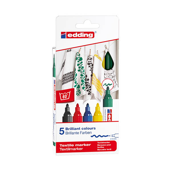 Textilpenna 2.0mm - 3.0mm | Edding 4500 Basic | sorterade färger | 5st 404856 - 1