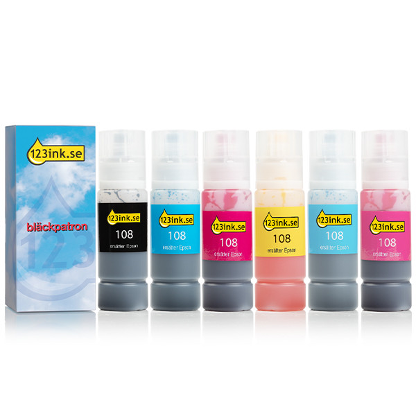 Epson 108 BK/C/M/Y/LC/LM bläckrefill 6-pack (varumärket 123ink) 160683 - 1