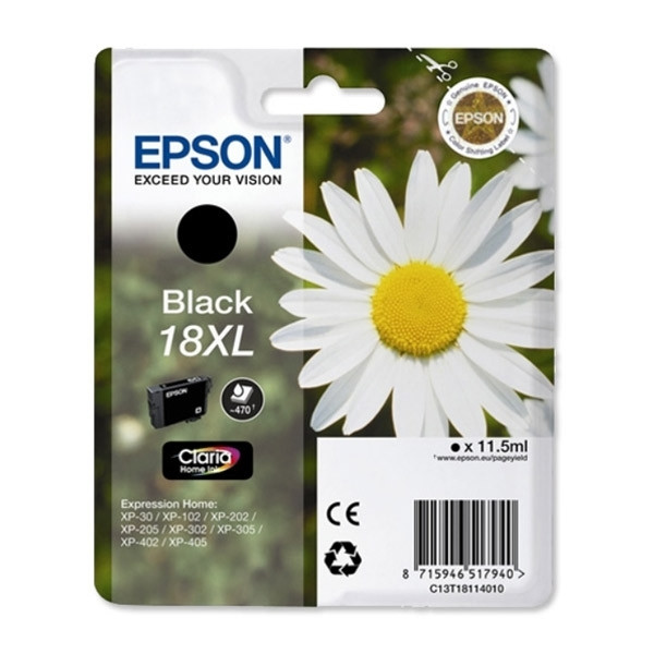 Epson 18XL (T1811) svart bläckpatron hög kapacitet (original) C13T18114010 C13T18114012 026478 - 1