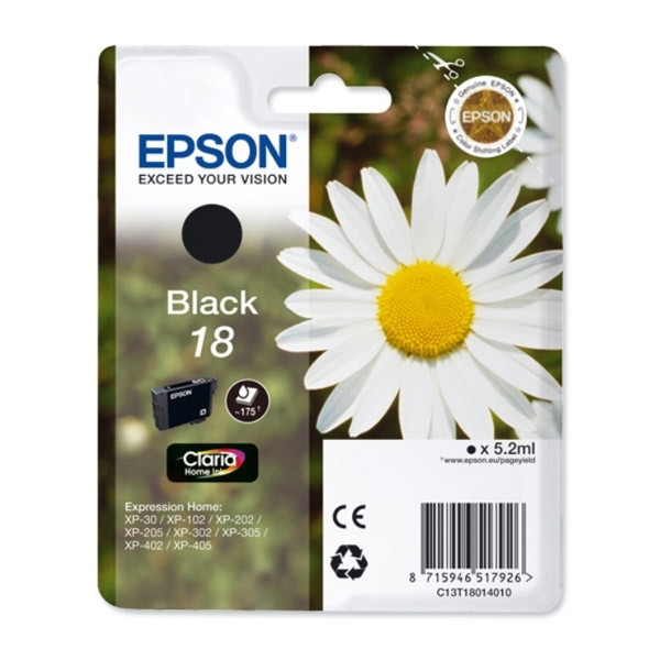 Epson 18 (T1801) svart bläckpatron (original) C13T18014010 C13T18014012 026468 - 1