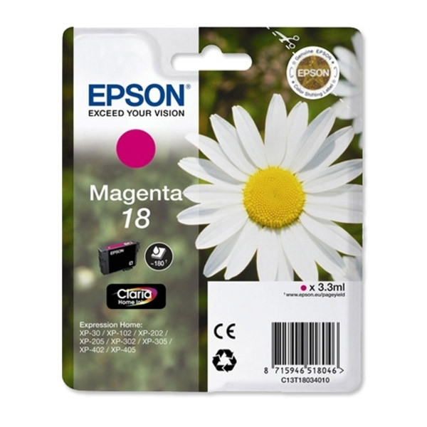 Epson 18 (T1803) magenta bläckpatron (original) C13T18034010 C13T18034012 026472 - 1