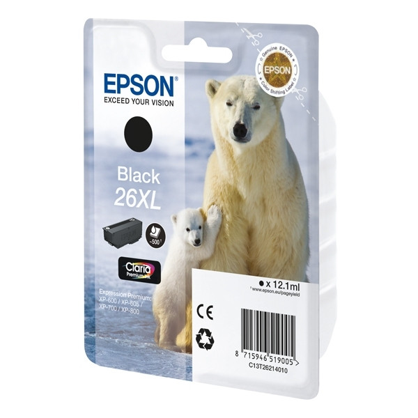 Epson 26XL (T2621) svart bläckpatron hög kapacitet (original) C13T26214010 C13T26214012 026508 - 1