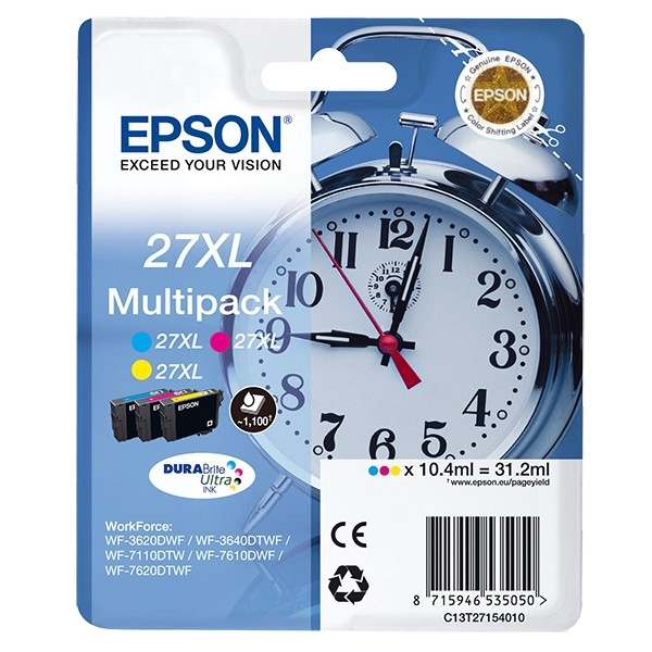 Epson 27XL (T2715) C/M/Y bläckpatron 3-pack (original) C13T27154010 C13T27154012 026624 - 1