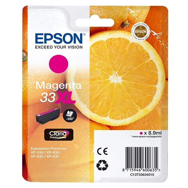 Epson 33XL (T3363) magenta bläckpatron hög kapacitet (original) C13T33634010 C13T33634012 026862 - 1