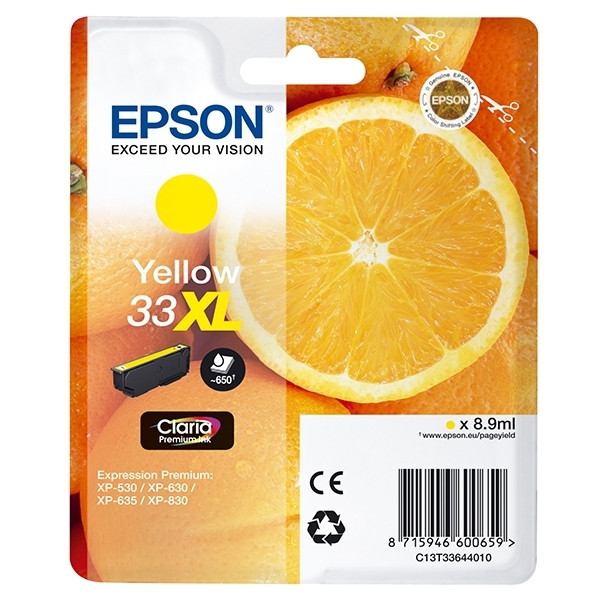 Epson 33XL (T3364) gul bläckpatron hög kapacitet (original) C13T33644010 C13T33644012 026866 - 1