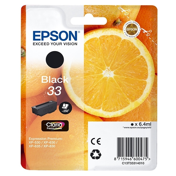 Epson 33 (T3331) svart bläckpatron (original) C13T33314010 C13T33314012 026848 - 1