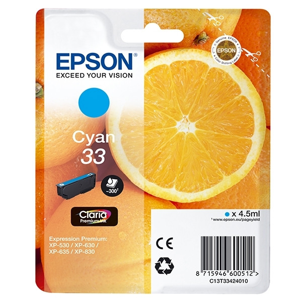 Epson 33 (T3342) cyan bläckpatron (original) C13T33424010 C13T33424012 026856 - 1