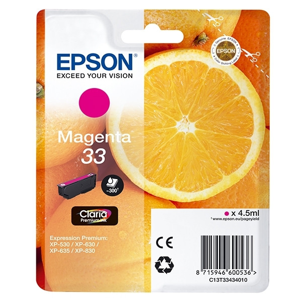 Epson 33 (T3343) magenta bläckpatron (original) C13T33434010 C13T33434012 026860 - 1