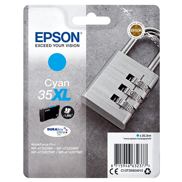 Epson 35XL (T3592) cyan bläckpatron hög kapacitet (original) C13T35924010 027036 - 1