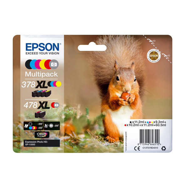 Epson 378XL + Epson 478XL (T379D) BK/C/M/Y/GY/R bläckpatron 6-pack (original) 652024 - 1