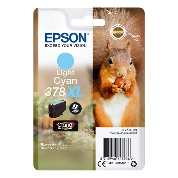 Epson 378XL (T3795) ljus cyan bläckpatron hög kapacitet (original) C13T37954010 027118 - 1