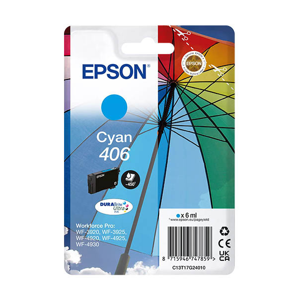 Epson 406 (T17G2) cyan bläckpatron (original) 652166 - 1