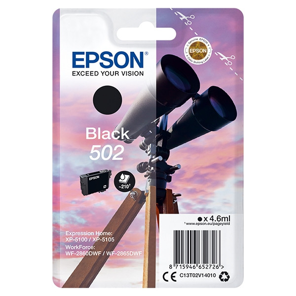 Epson 502 svart bläckpatron (original) C13T02V14010 C13T02V14020 024100 - 1