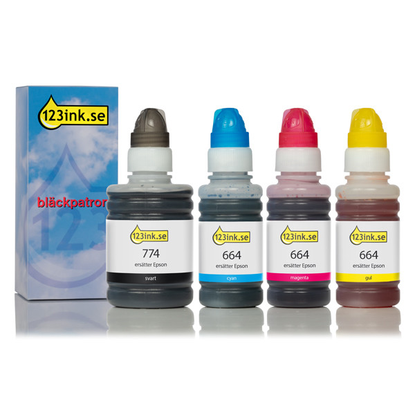 Epson 774 BK | Epson 664 C/M/Y bläckrefill 4-pack (varumärket 123ink) C13T66464AC 127067 - 1