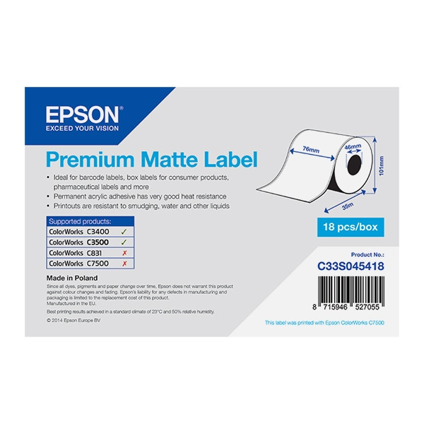 Epson C33S045418 | premium matt etikett | 76mm x 35m (original) C33S045418 083384 - 1