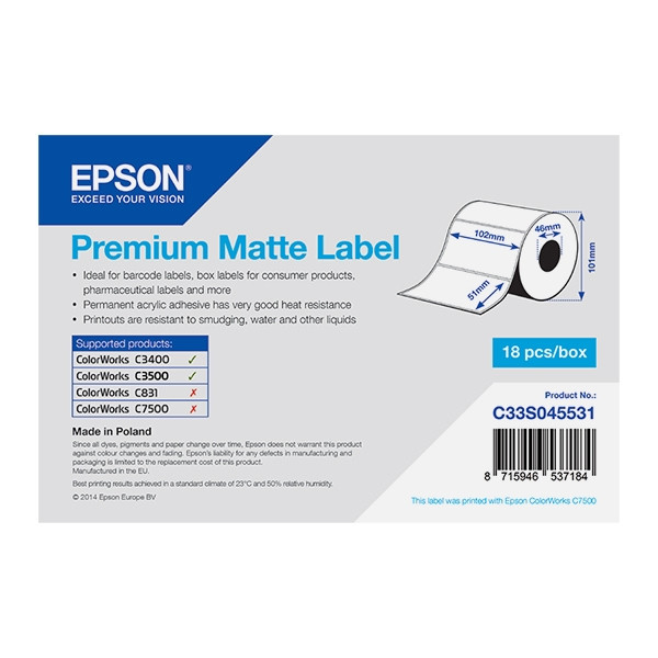 Epson C33S045531 | premium matt etikett | 102 x 51mm (original) C33S045531 083380 - 1
