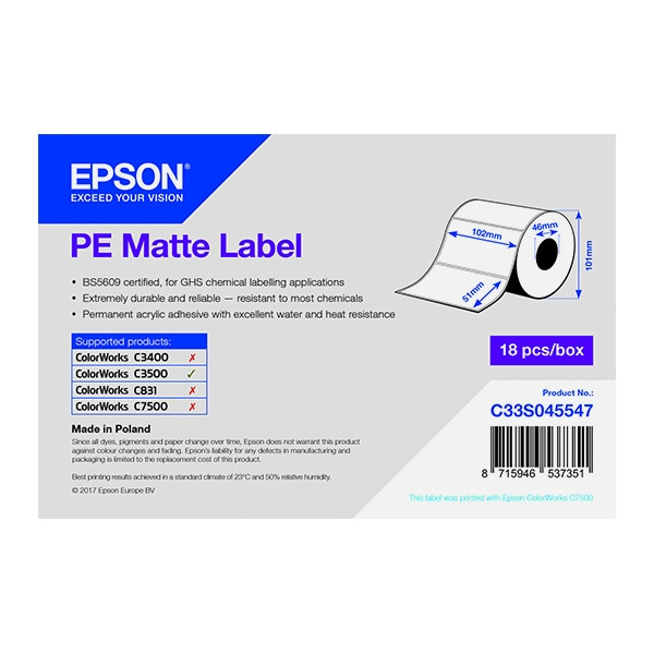 Epson C33S045547 | PE matt etikett  | 102 x 51mm (original) C33S045547 083398 - 1