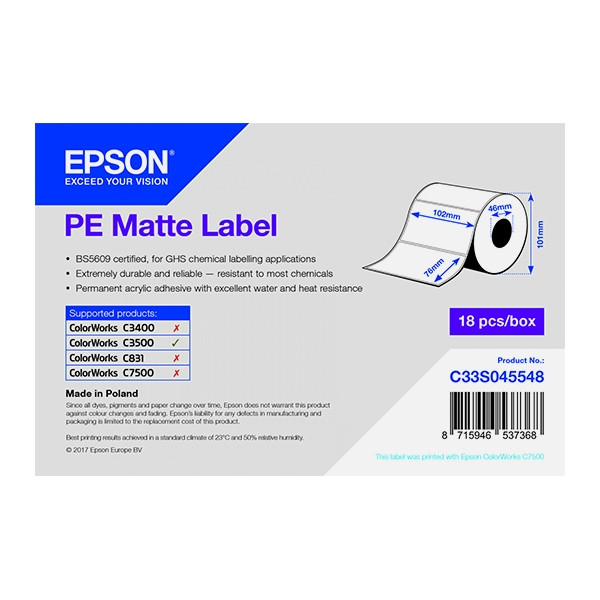 Epson C33S045548 | PE matt etikett | 102 x 76mm (original) C33S045548 083396 - 1