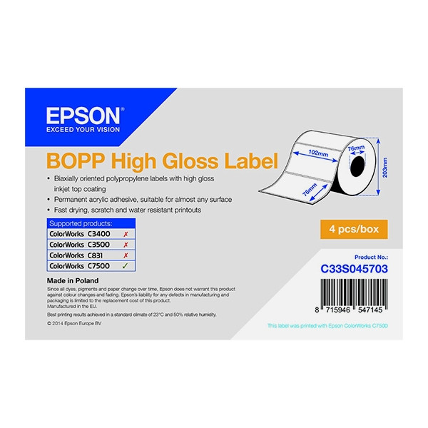 Epson C33S045703 | BOPP högblank etikett | 102 x 76mm (original) C33S045703 083346 - 1