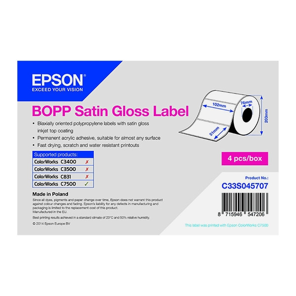Epson C33S045707 | BOPP satinblank etikett | 102 x 51mm (original) C33S045707 083336 - 1