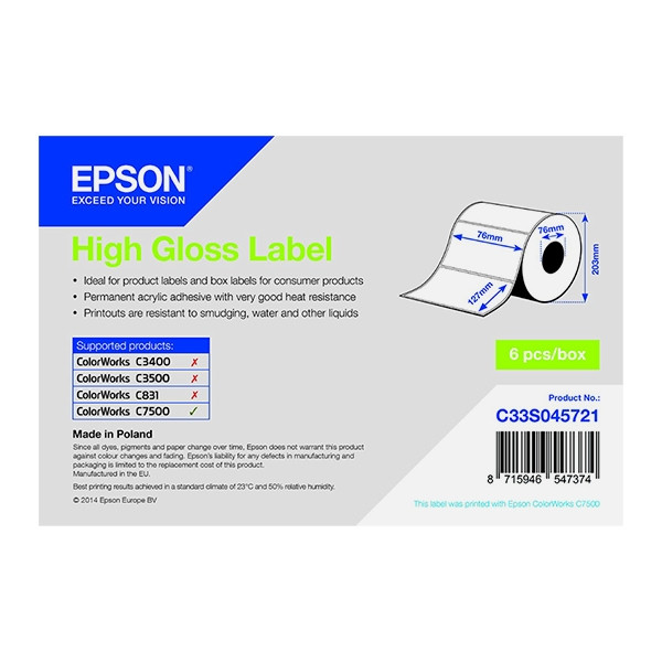 Epson C33S045721 | högblank etikett | 76 x 127mm (original) C33S045721 083312 - 1