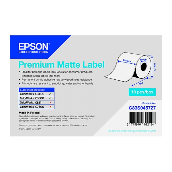 Epson C33S045727 | premium matt etikett | 105mm x 35m (original) C33S045727 083388 - 1