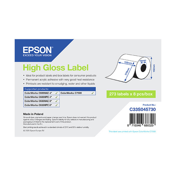 Epson C33S045730 högblank etikett 105 x 210mm (original) C33S045730 083622 - 1