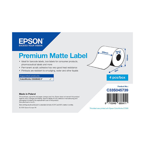 Epson C33S045739 premium matt kontinuerlig etikettrulle 203mm x 60m (original) C33S045739 083640 - 1