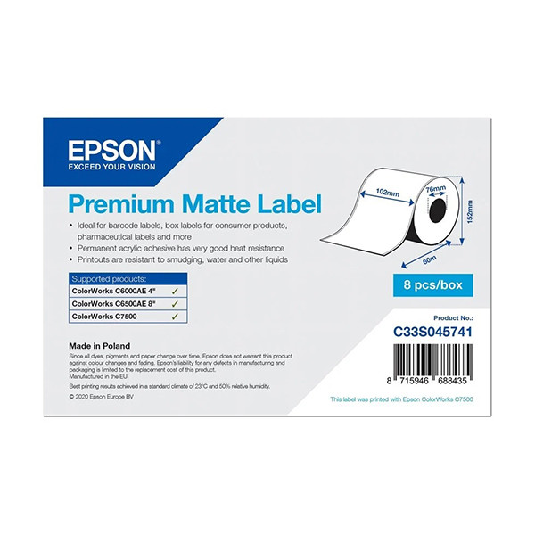 Epson C33S045741 premium matt kontinuerlig etikettrulle 102mm x 60m (original) C33S045741 083644 - 1