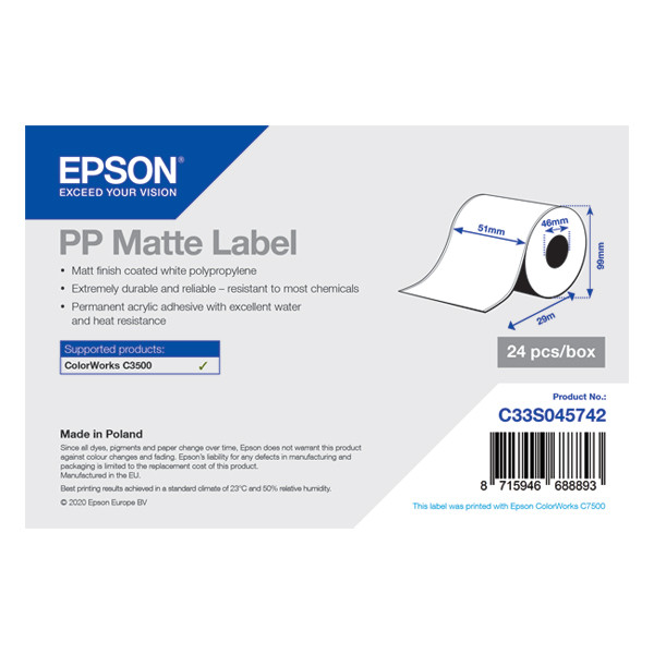 Epson C33S045742 | PP matt etikett | 51mm x 29m (original) C33S045742 083570 - 1