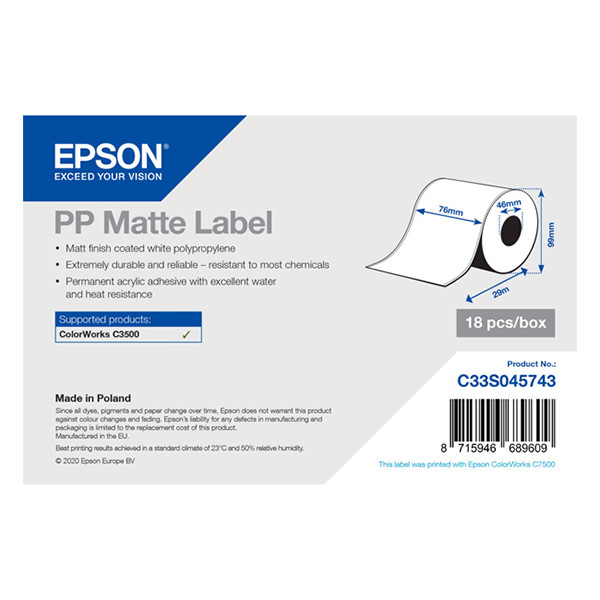 Epson C33S045743 | PP matt etikett | 76mm x 29m (original) C33S045743 083568 - 1
