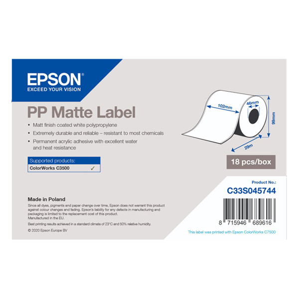 Epson C33S045744 | PP matt etikett | 102mm x 29m (original) C33S045744 083566 - 1