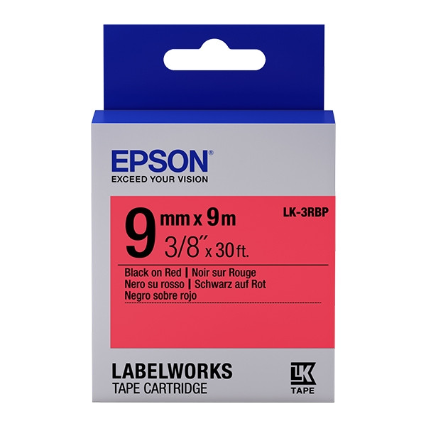 Epson LK-3RBP | svart text - pastellröd tejp | 9mm (original) C53S653001 083164 - 1