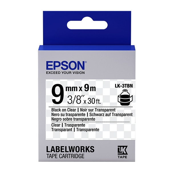 Epson LK-3TBN | svart text - transparent tejp | 9mm (original) C53S653004 083170 - 1