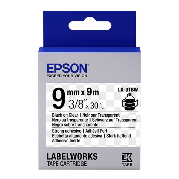 Epson LK-3TBW | svart text - transparent tejp | 9mm (original) C53S653006 083176 - 1