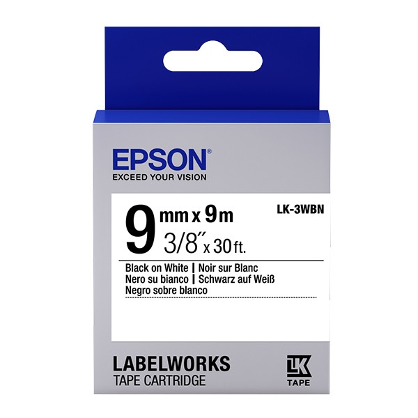 Epson LK-3WBN | svart text - vit tejp | 9mm (original) C53S653003 083178 - 1