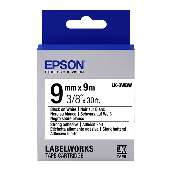 Epson LK-3WBW | svart text - vit tejp | 9mm (original) C53S653007 083172 - 1