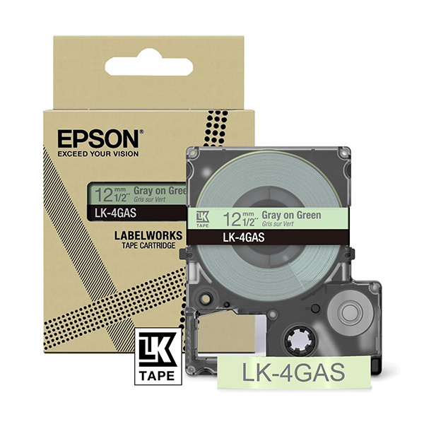 Epson LK-4GAS | grå text - grön tejp | 12mm (original) C53S672105 084466 - 1