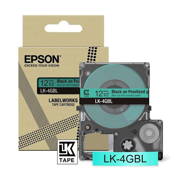 Epson LK-4GBL | svart text - grön tejp | 12mm (original) C53S672102 084474 - 1