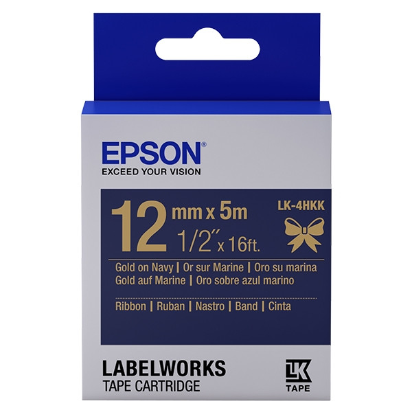 Epson LK-4HKK | guld text - marinblå tejp | 12mm (original) C53S654002 083220 - 1