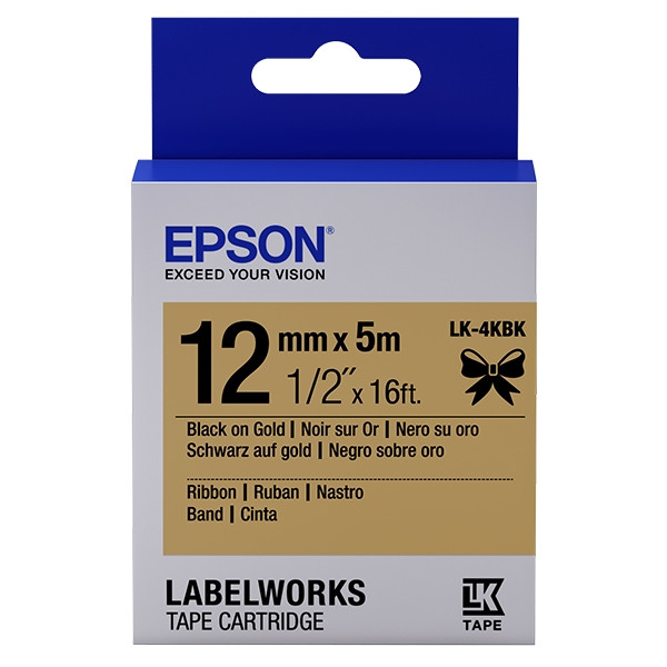Epson LK-4KBK | svart text - guld tejp | 12mm (original) C53S654001 083218 - 1