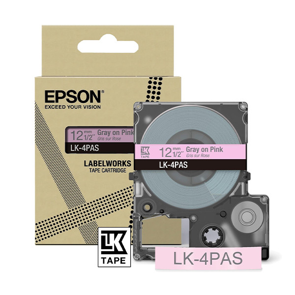 Epson LK-4PAS | grå text - rosa tejp | 12mm (original) C53S672103 084462 - 1