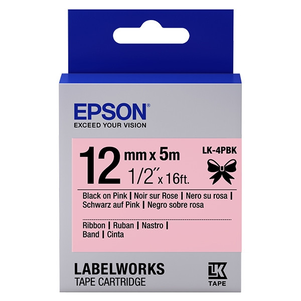 Epson LK-4PBK | svart text - rosa tejp | 12mm (original) C53S654031 083224 - 1
