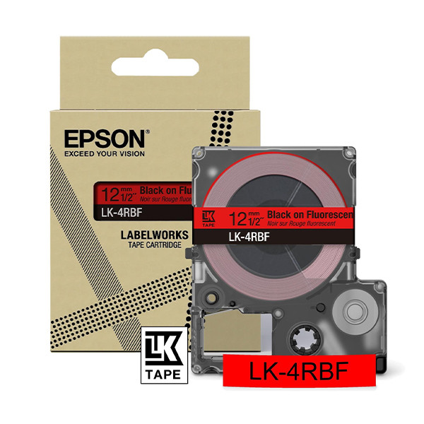 Epson LK-4RBF | svart text - fluorescerande röd tejp | 12mm (original) C53S672099 084456 - 1
