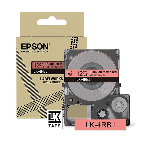 Epson LK-4RBJ | svart text - röd tejp | 12mm (original) C53S672071 084400 - 1