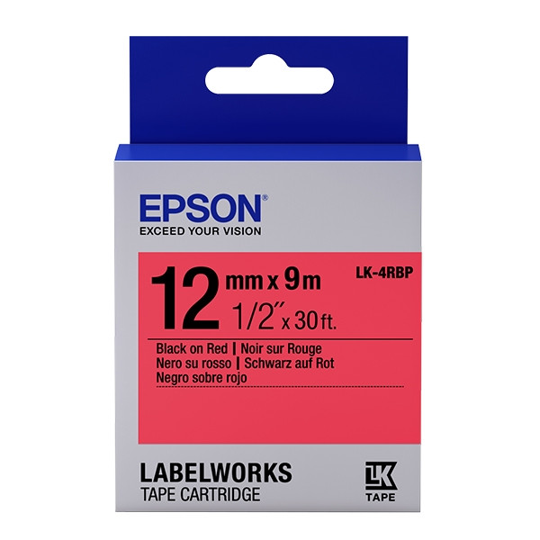 Epson LK-4RBP | svart text - pastellröd tejp | 12mm (original) C53S654007 083182 - 1