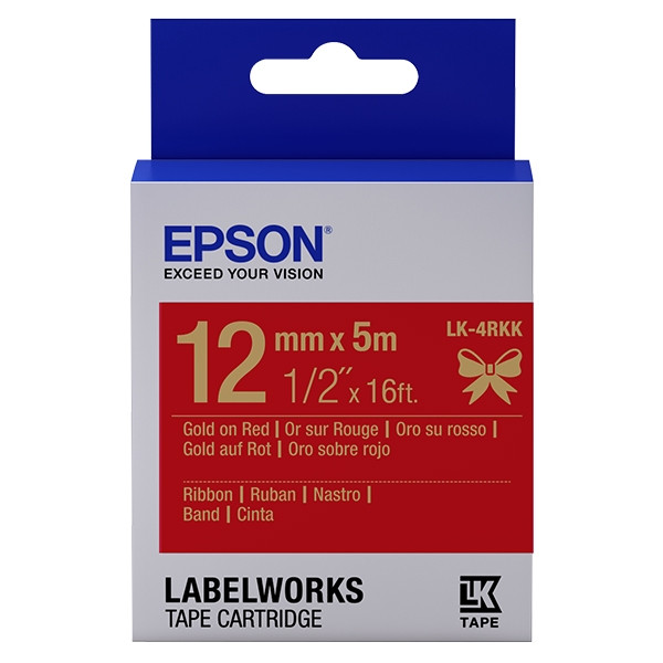 Epson LK-4RKK | guld text - röd tejp | 12mm (original) C53S654033 083226 - 1