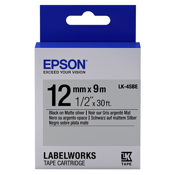 Epson LK-4SBE | svart text - silver tejp | 12mm (original) C53S654017 083214 - 1
