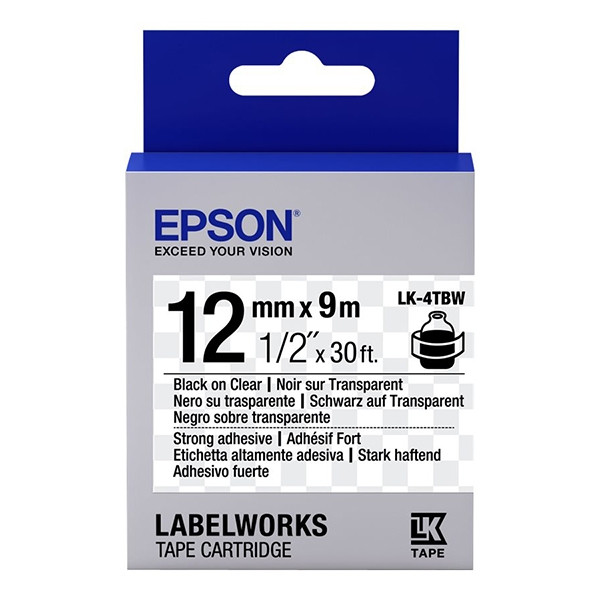 Epson LK-4TBW | svart text - transparent tejp | 12mm (original) C53S654015 083194 - 1